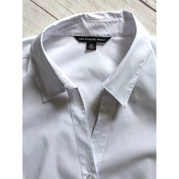 Zac &Rachel Woman Shirt White Peplum Lond Sleeves Button Up Cotton Blend Size 2X - Picture 6 of 11